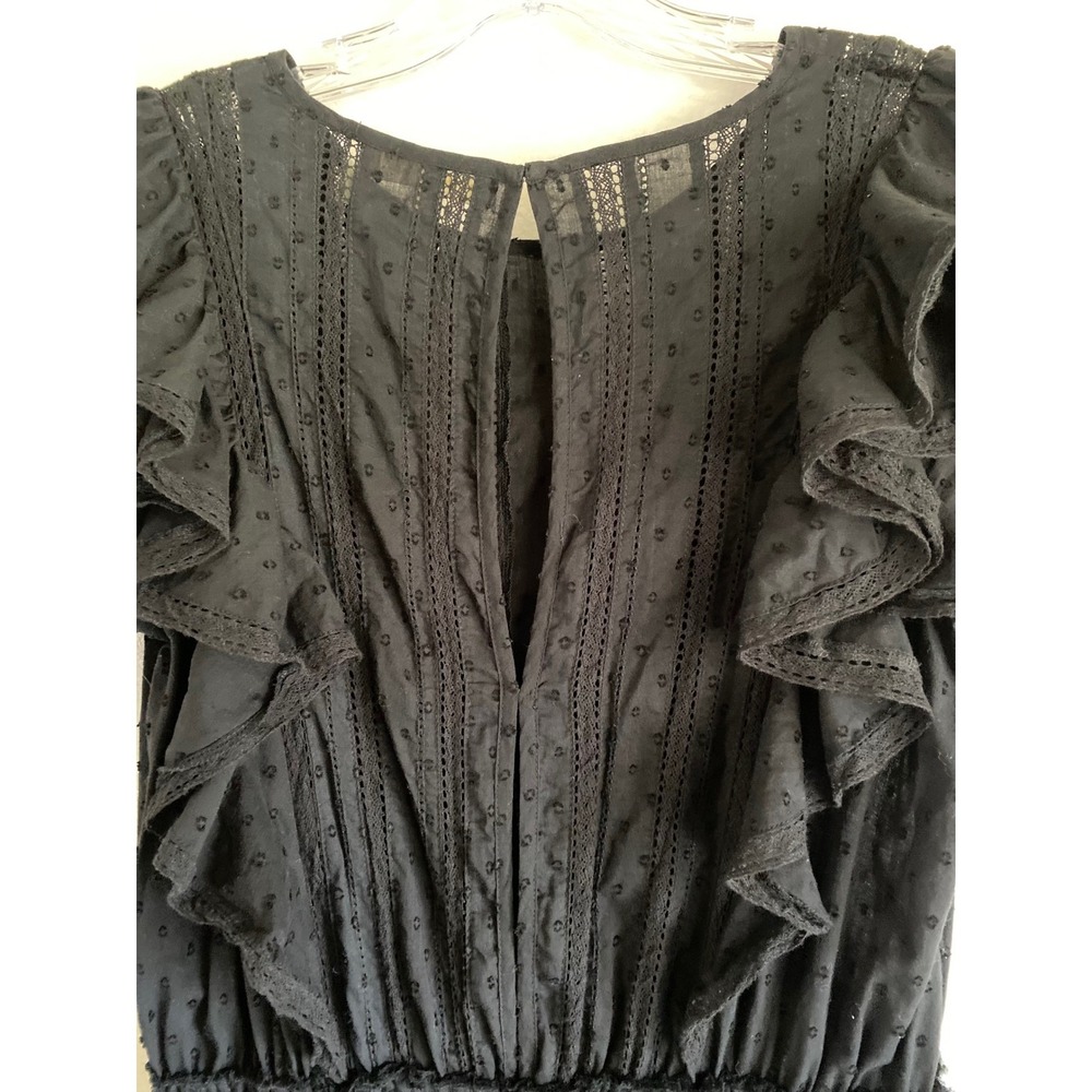LoveShackFancy Natasha Ruffle Tiered Minidress Black Cotton Eyelet Size L - Picture 13 of 16